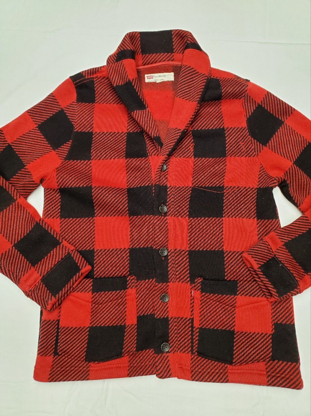 Levis Buffalo Plaid Sweater Knit Button Up Shirt Mens L Red Black Lumberjack